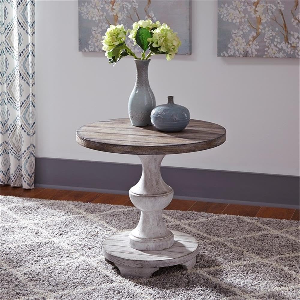 Alt View 2. Liberty Furniture Industries - Sedona Round End Table in Heavy Distressed White w/ Gravel Top - White.