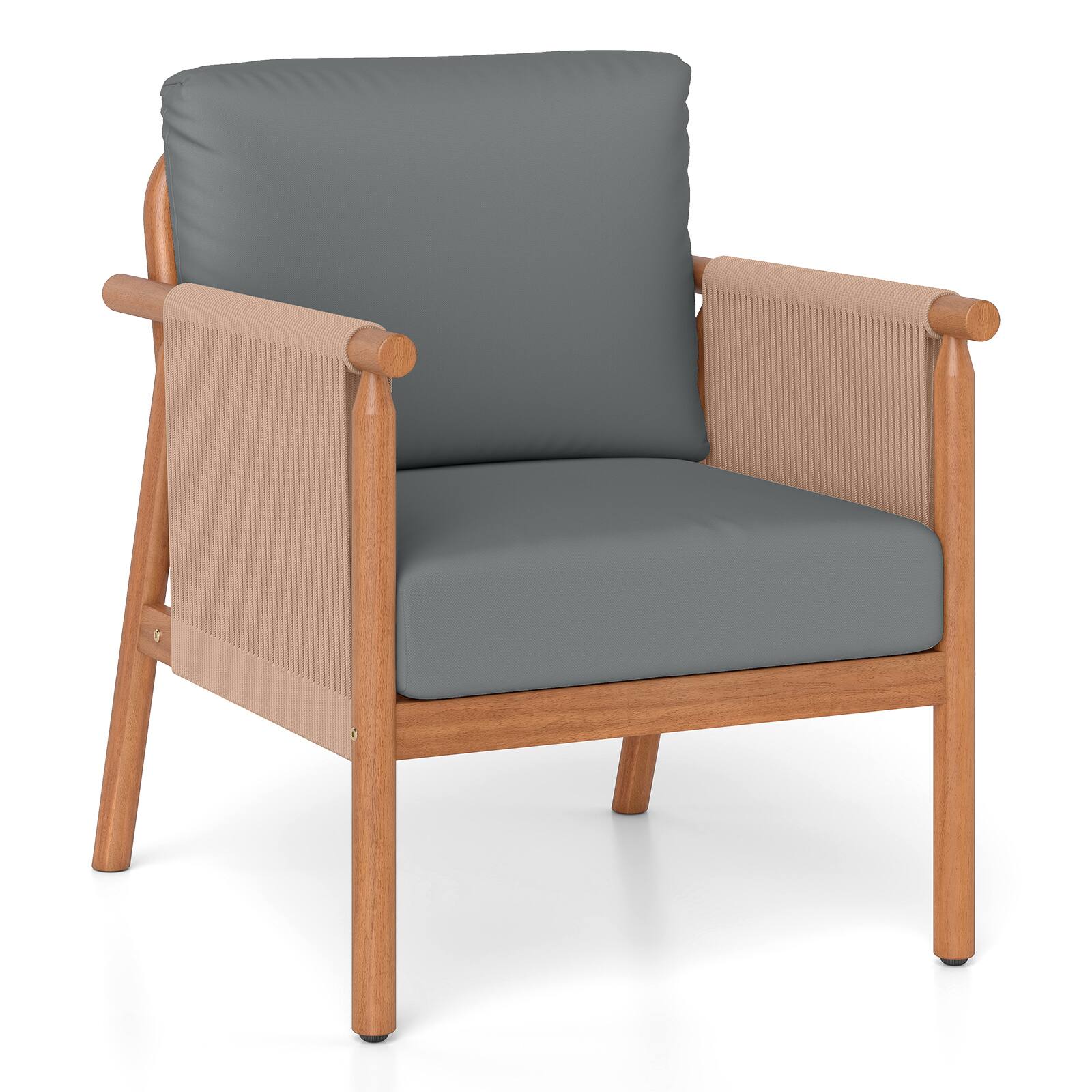 Alt View 7. Gymax - Gymax 2PCS Patio Acacia Wood Chair w/ Woven Rope Armrests & Seat Back Cushions Gray - Grey.