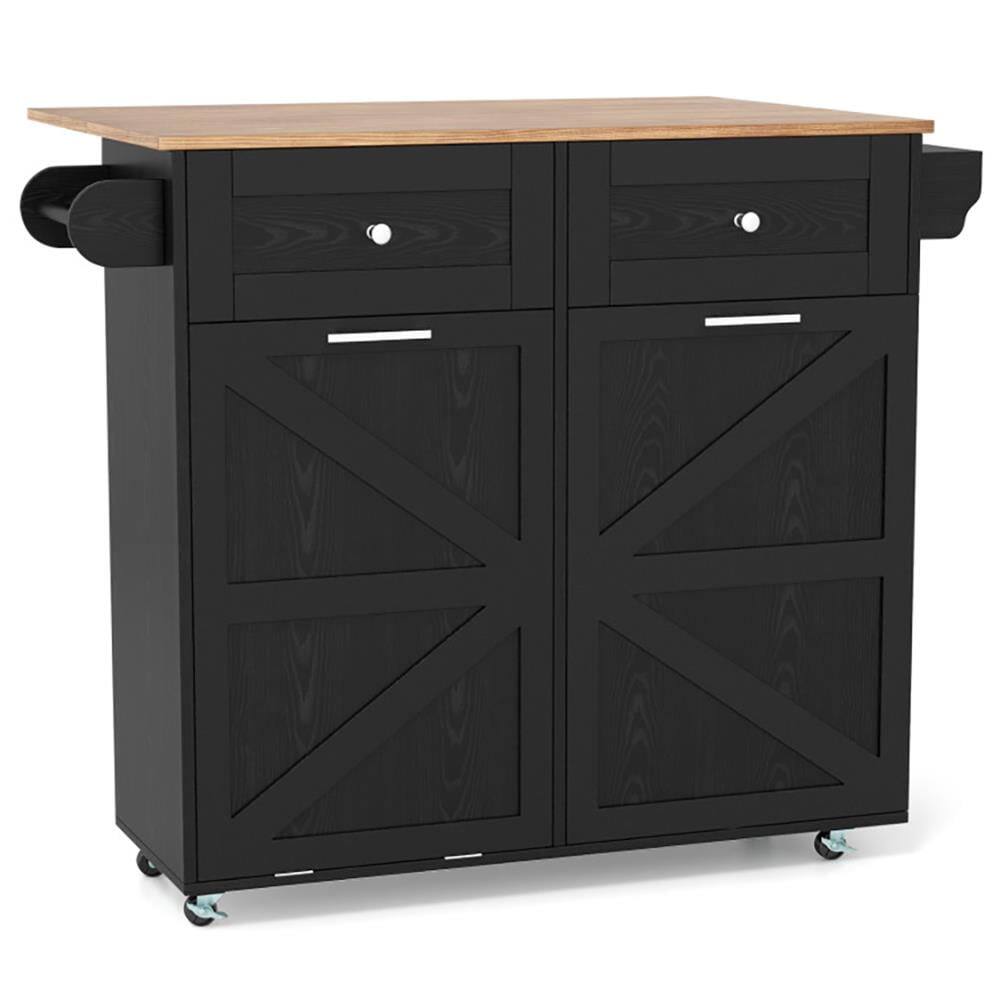 Alt View 6. Kadyn - Kitchen Cart, Kitchen Island Cart,Rolling Kitchen Island with Trash Can Cabinet and Rubber Universal Wheels-Black - Black.