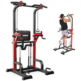 Pooboo - Multi-Function Power Tower Dip Station - Heavy-Duty Pull-Up Bar&Fitness Workout Station for Home Gym - Black