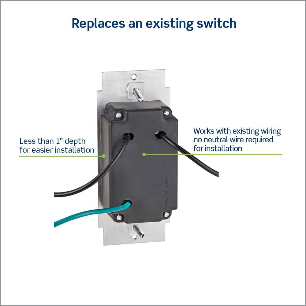 Replaces an existing switch

Less than 1" depth for easier installation

Works with existing wiring no neutral wire required for installation