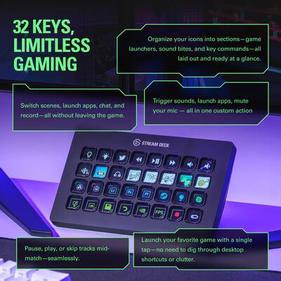 Elgato Stream Deck XL Wired Keypad with Back Lighting Black Elgato Stream Deck XL Wired Keypad with Back Lighting Black