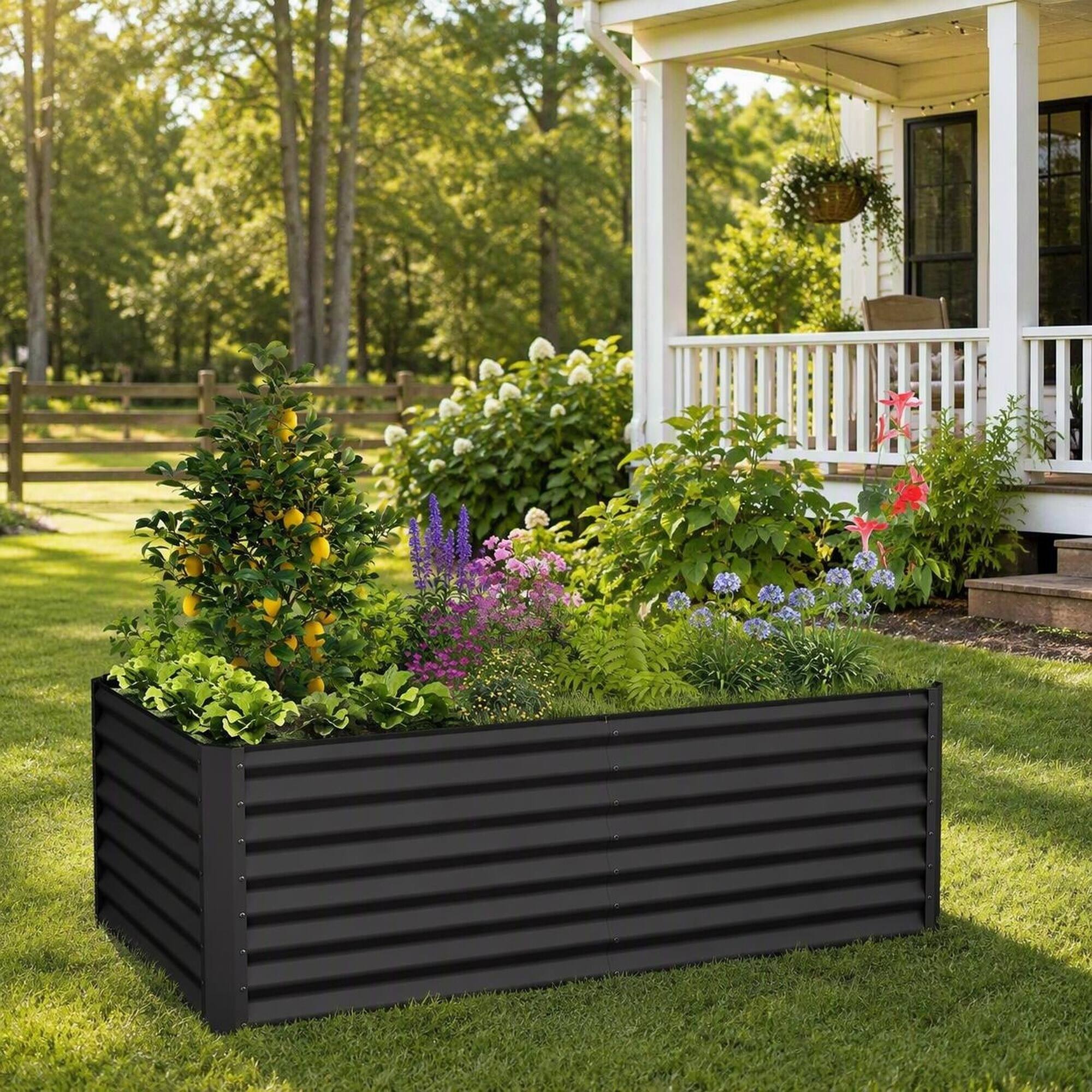 Alt View 1. RYHNUYNE - 6x3x2ft Galvanized Raised Garden Bed Outdoor Planter Box Large Metal Garden Box for Vegetables Flowers Herbs Dark - Dark Gray.