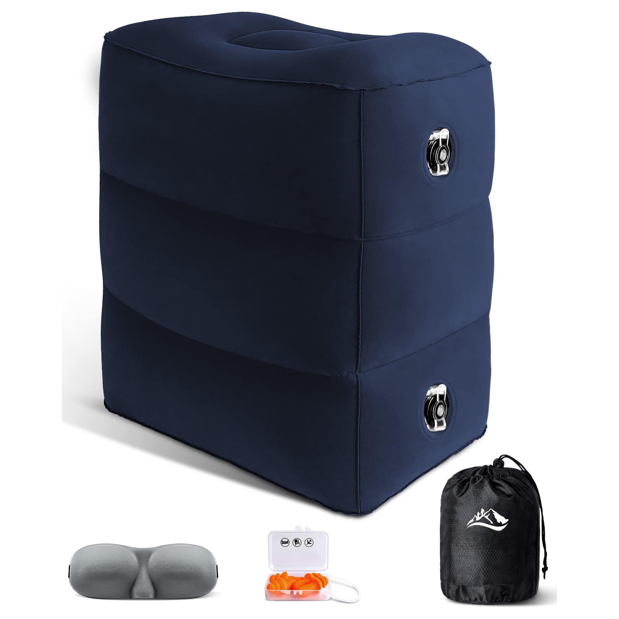 Pacoar Cade - Inflatable Foot Rest Pillow Airplane Bed Adjustable 3 Layers Height Leg Travel Great For Office Home Trains Cars - Blue