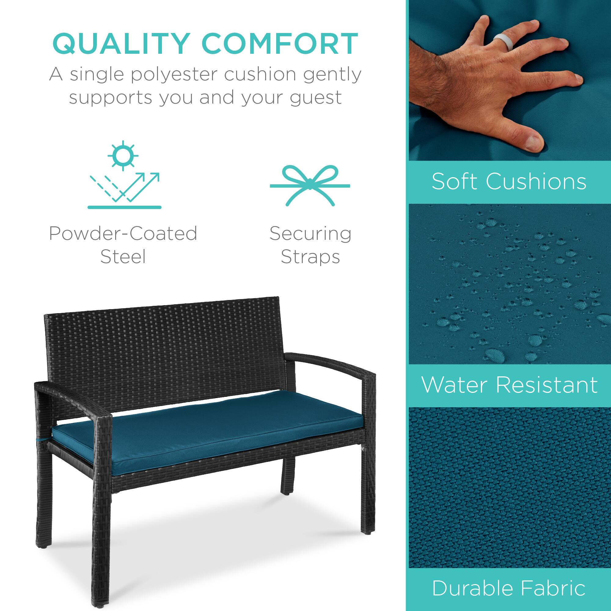 QUALITY COMFORT  
A single polyester cushion gently supports you and your guest  

Powder-Coated Steel  
Securing Straps  

Soft Cushions  
Water Resistant  
Durable Fabric