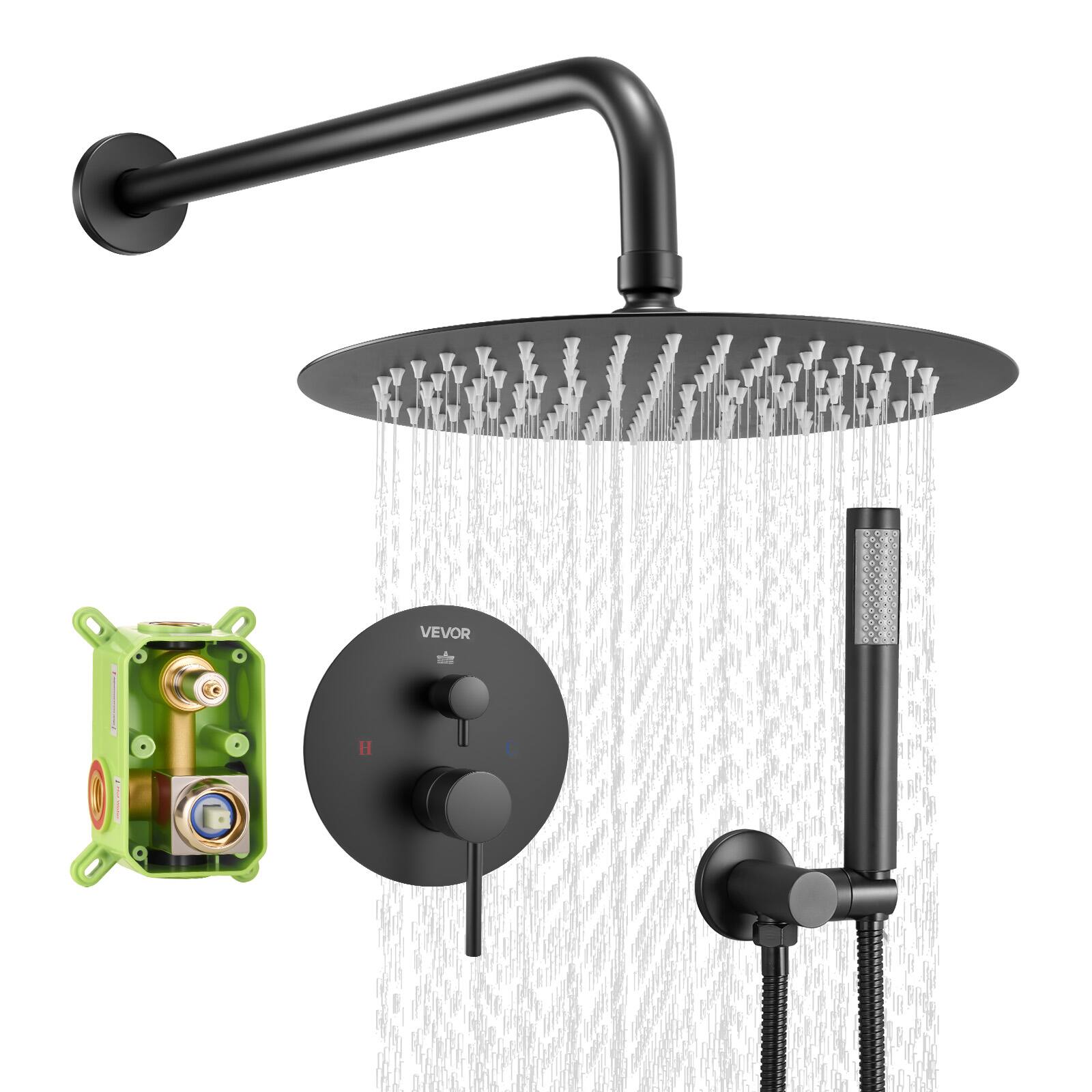 Front. VEVOR - Shower Faucet Set, Rainfall Bathroom Shower System with 8-Inch Round Rain Shower Head and Handheld Spray - Matte Black.