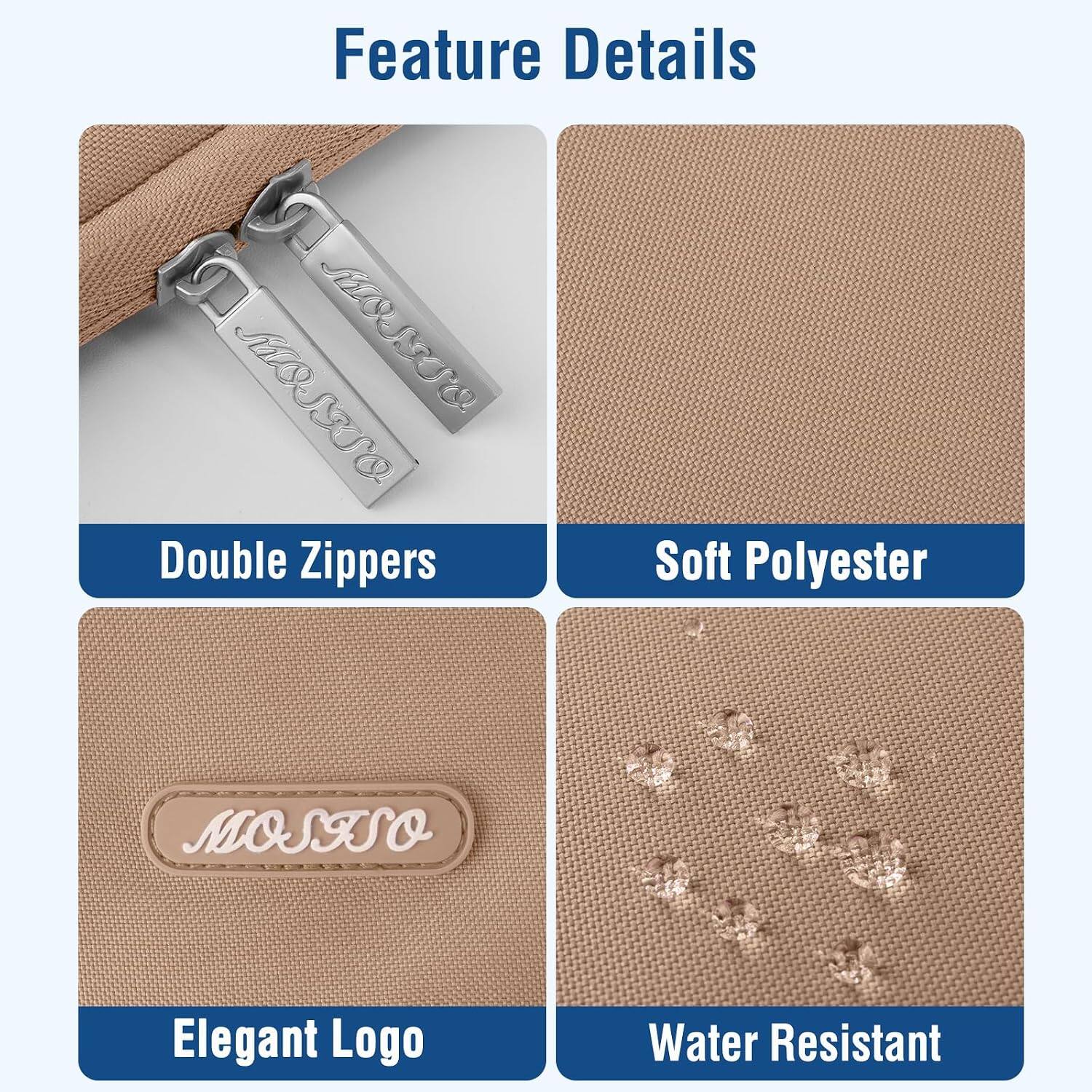 Feature Details

- Double Zippers
- Soft Polyester
- Elegant Logo
- Water Resistant