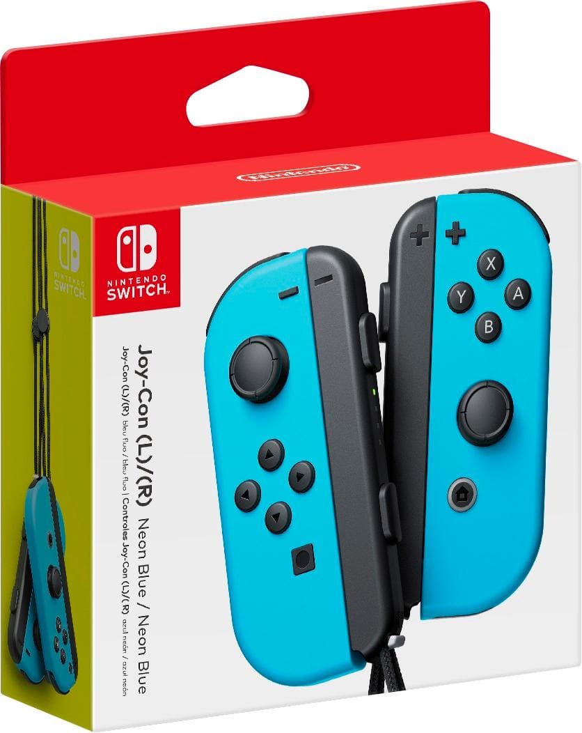 Front. Nintendo - Joy-Con (L/R) Wireless Controllers for Nintendo Switch - Neon Blue.