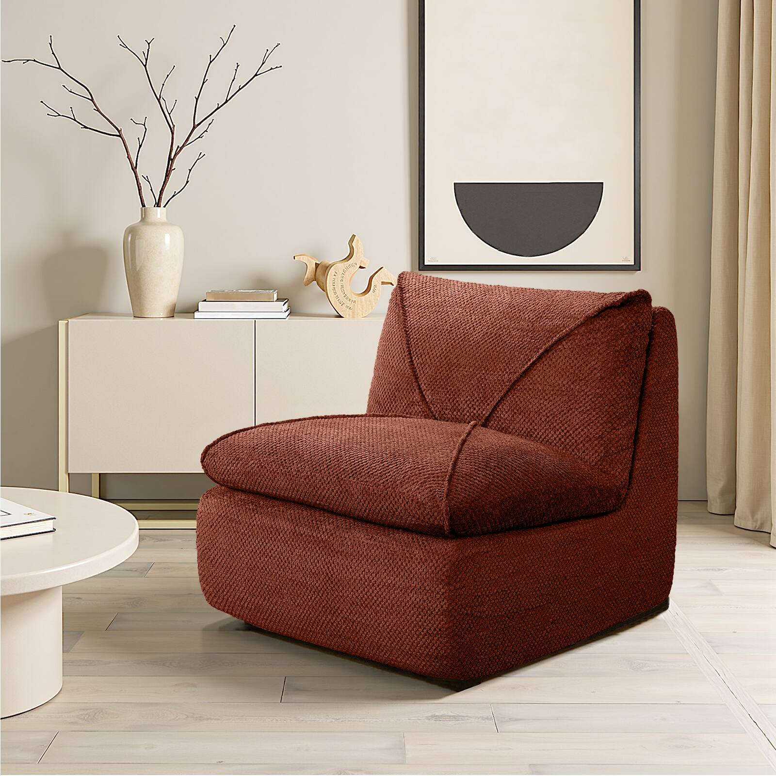Angle. KERDOM - 29'' W Armless Leisure Single Sofa, Cotton-linen Tufted Lazy Sofa Chair Ergonomic Bean Bag Sofa, Mini Sofa for Apartment - Brown.