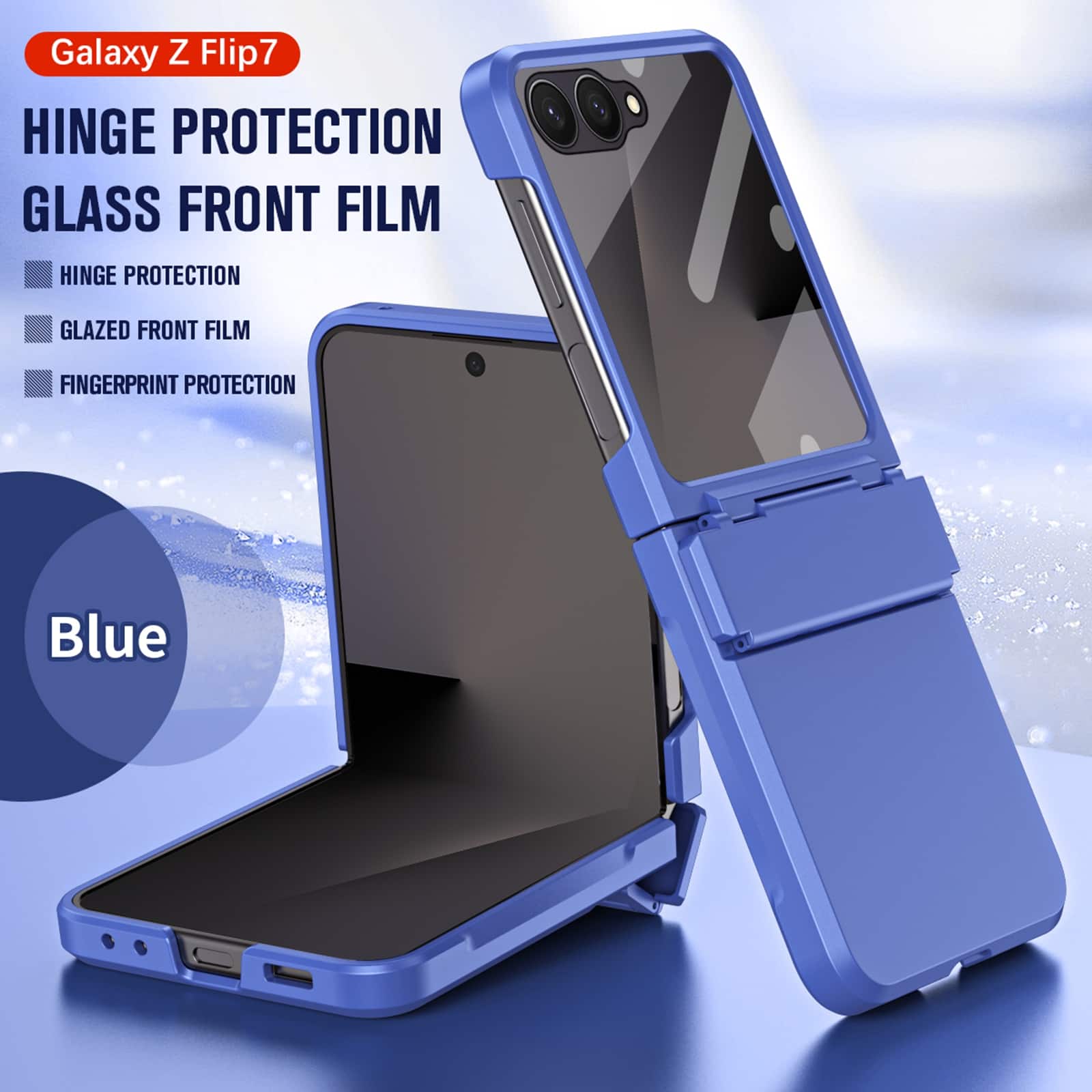 Dteck - Shockproof Case for Samsung Galaxy Z Flip7 with Hinge Protection, Hard PC Cover Built-in Tempered Glass Screen Protector - Blue price history on PriceWatchPro