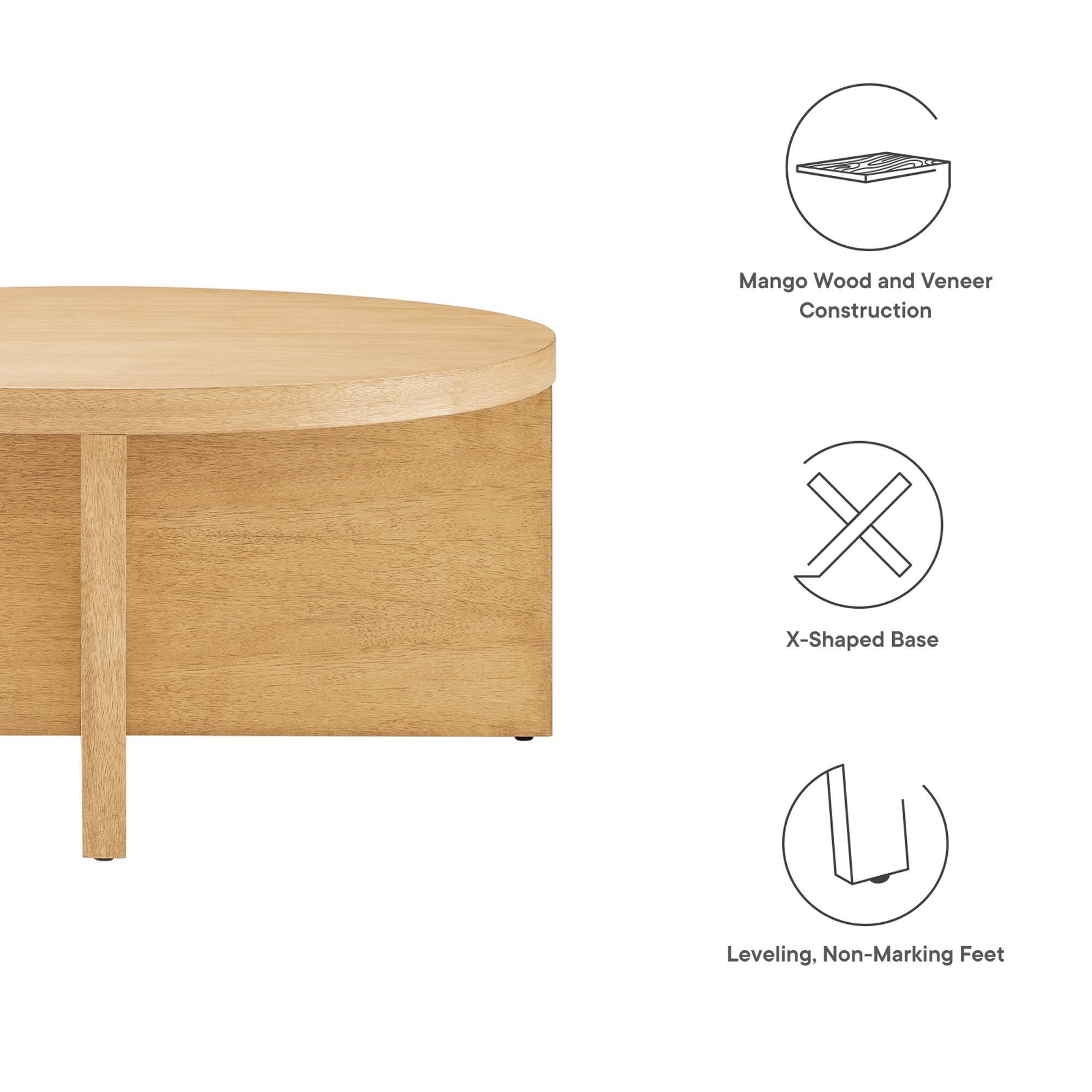 Mango Wood and Veneer Construction  
X-Shaped Base  
Leveling, Non-Marking Feet