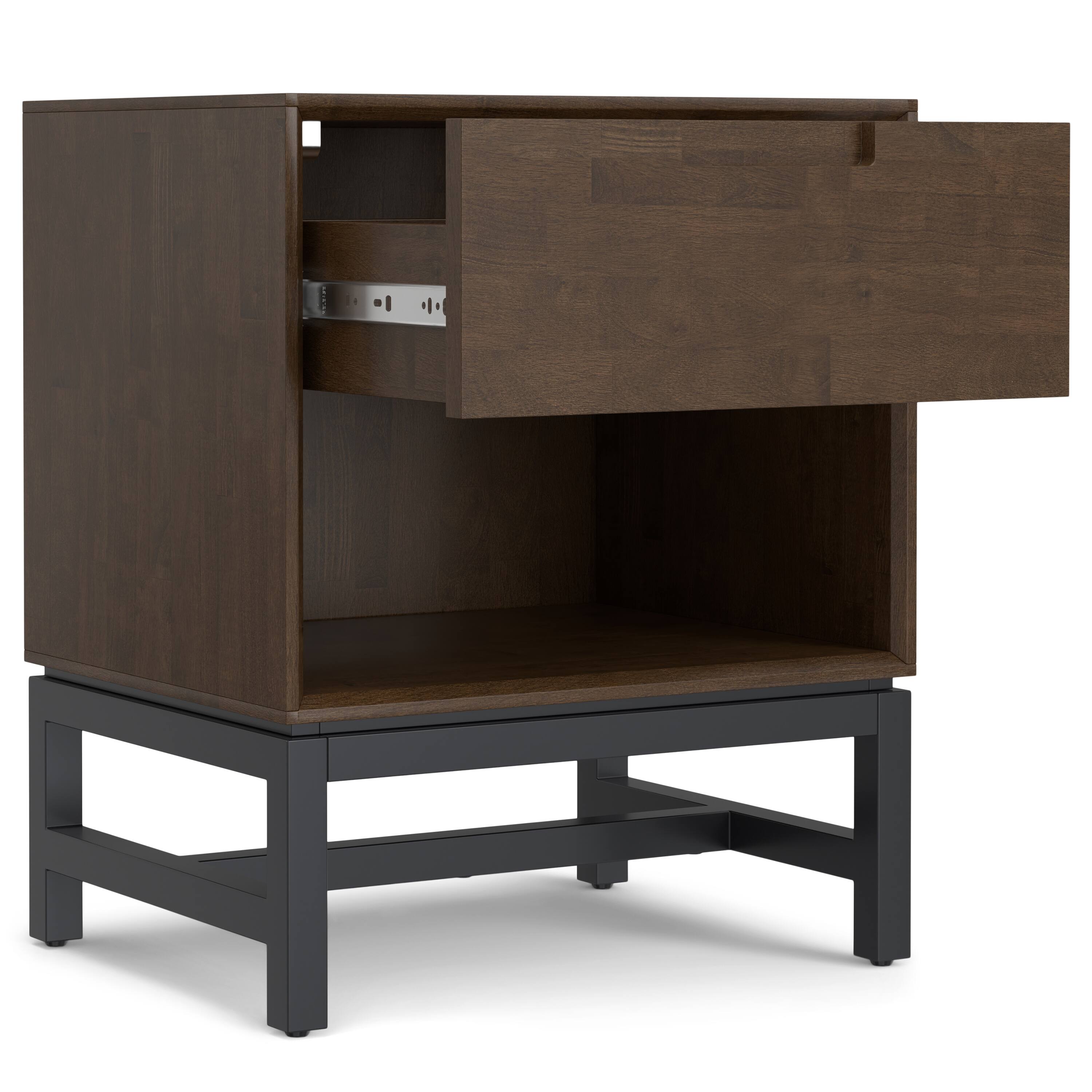Back. Simpli Home - Simpli Home Banting 20 inch Wide Solid Wood Mid Century Nightstand in Walnut Brown - Walnut Brown.