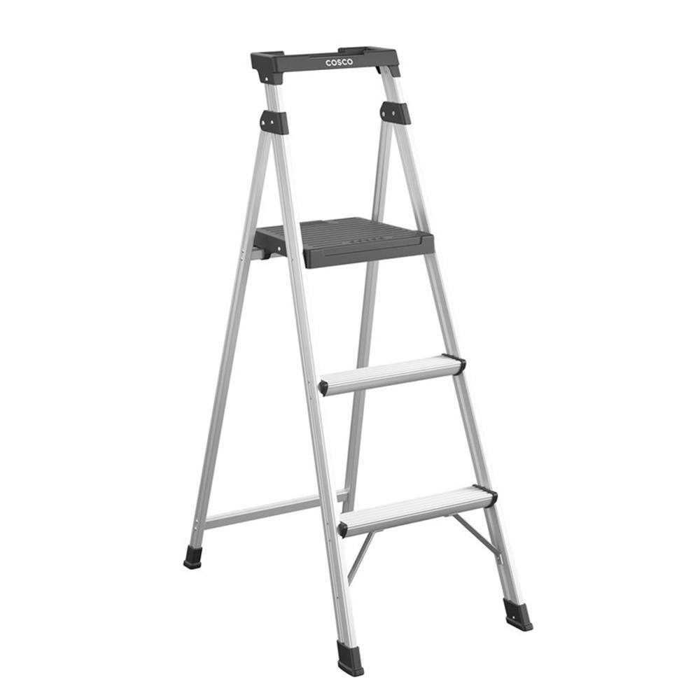 Left. Cosco - 3-Step 5' Lite Solutions Folding Step Stool - 225 lb Capacity - Aluminum - Black.