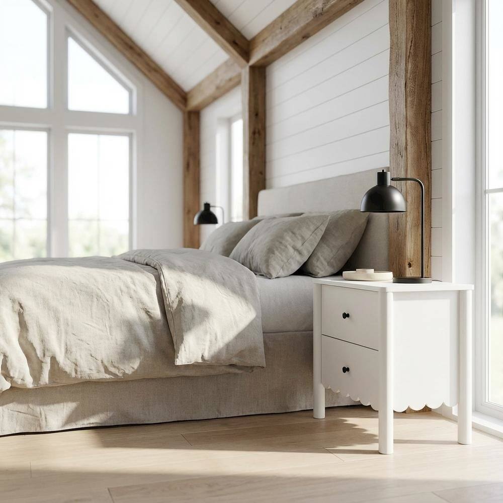Left. FurniFact - Bedside Nightstand with 2 Drawers in Elegant Finish - White.