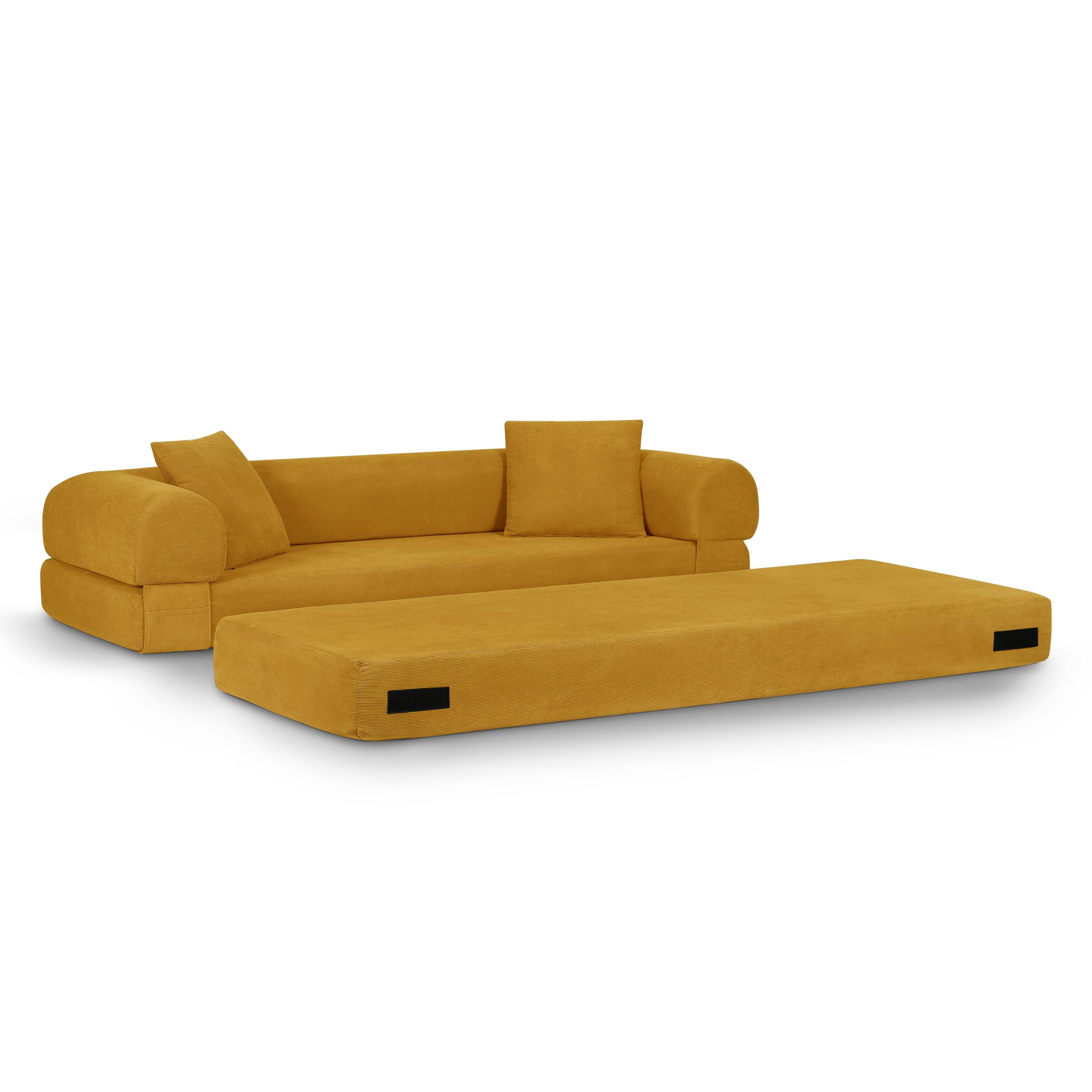 Alt View 2. Loheer - Loheer 80 Inch Convertible Sofa Bed Queen Folding Sleeper Couch - Yellow.