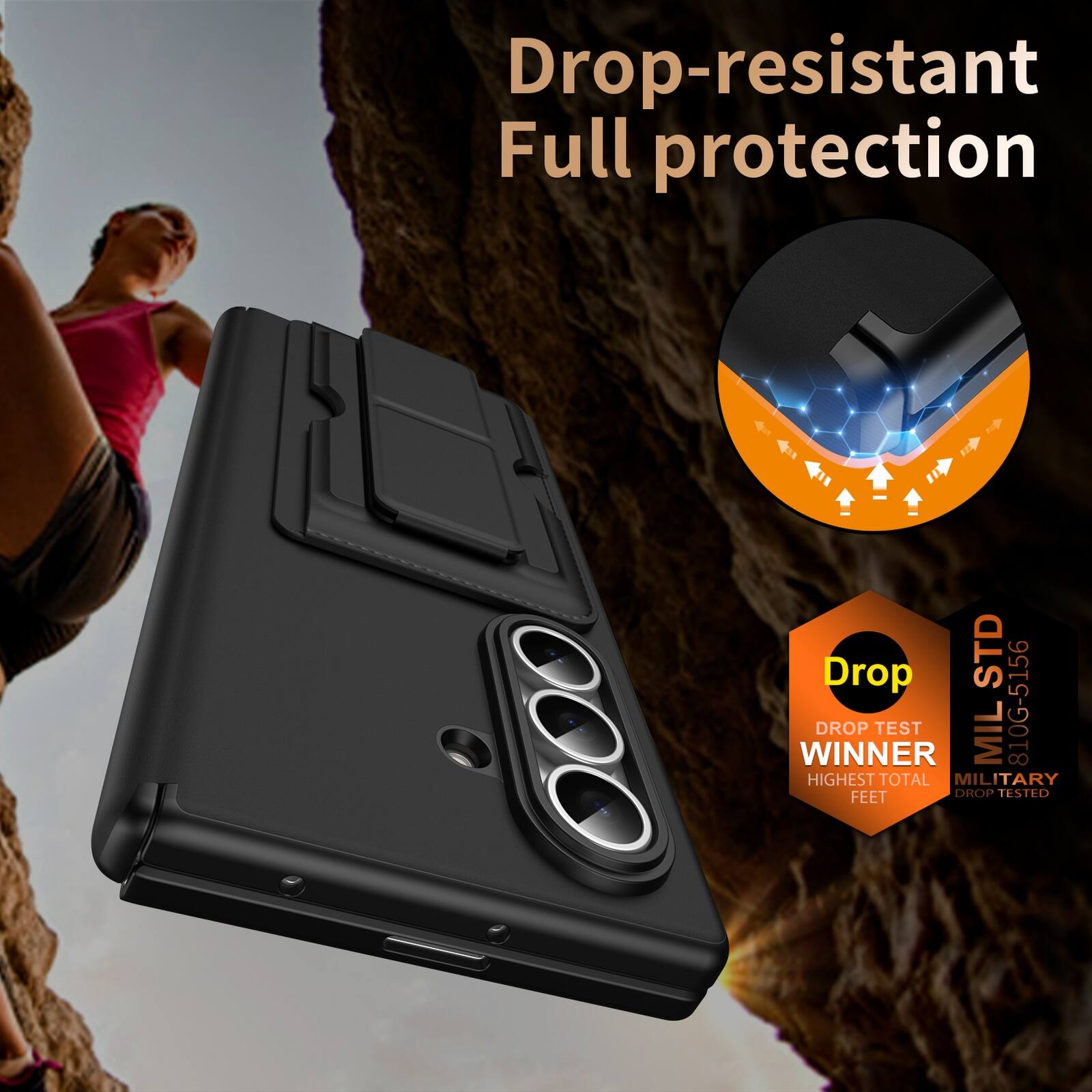 Drop-resistant Full protection

Drop STD WINNER
DROP TEST
MIL 810G-5156
HIGHEST TOTAL MILITARY FEET DROP TESTED