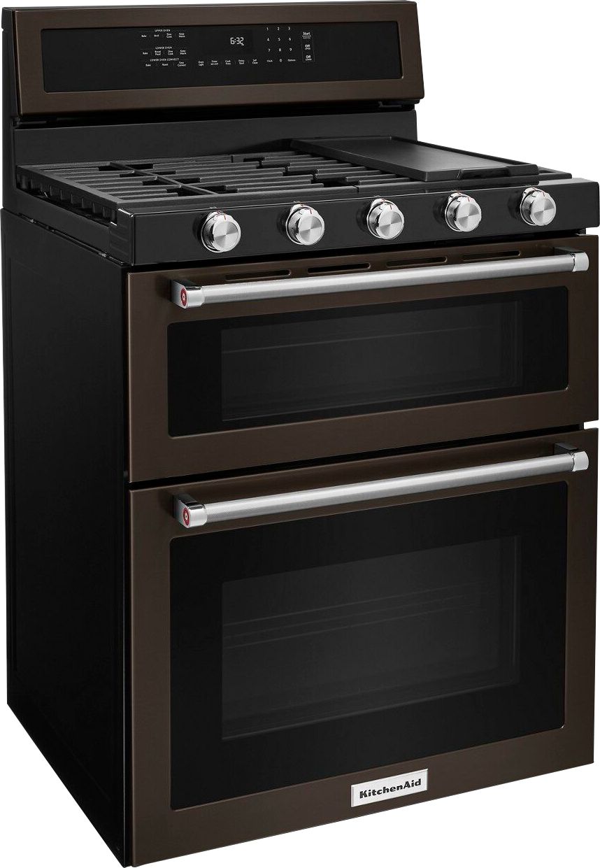 Angle View: KitchenAid - 5.8 Cu. Ft. Self-Cleaning Slide-In Gas Convection Range - Stainless steel