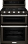 Front. KitchenAid - 6.0 Cu. Ft. Self-Cleaning Freestanding Double Oven Gas Convection Range - Black Stainless Steel.