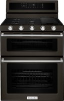 KitchenAid - 6.0 Cu. Ft. Self-Cleaning Freestanding Double Oven Gas Convection Range - Black Stainless Steel - Front_Zoom