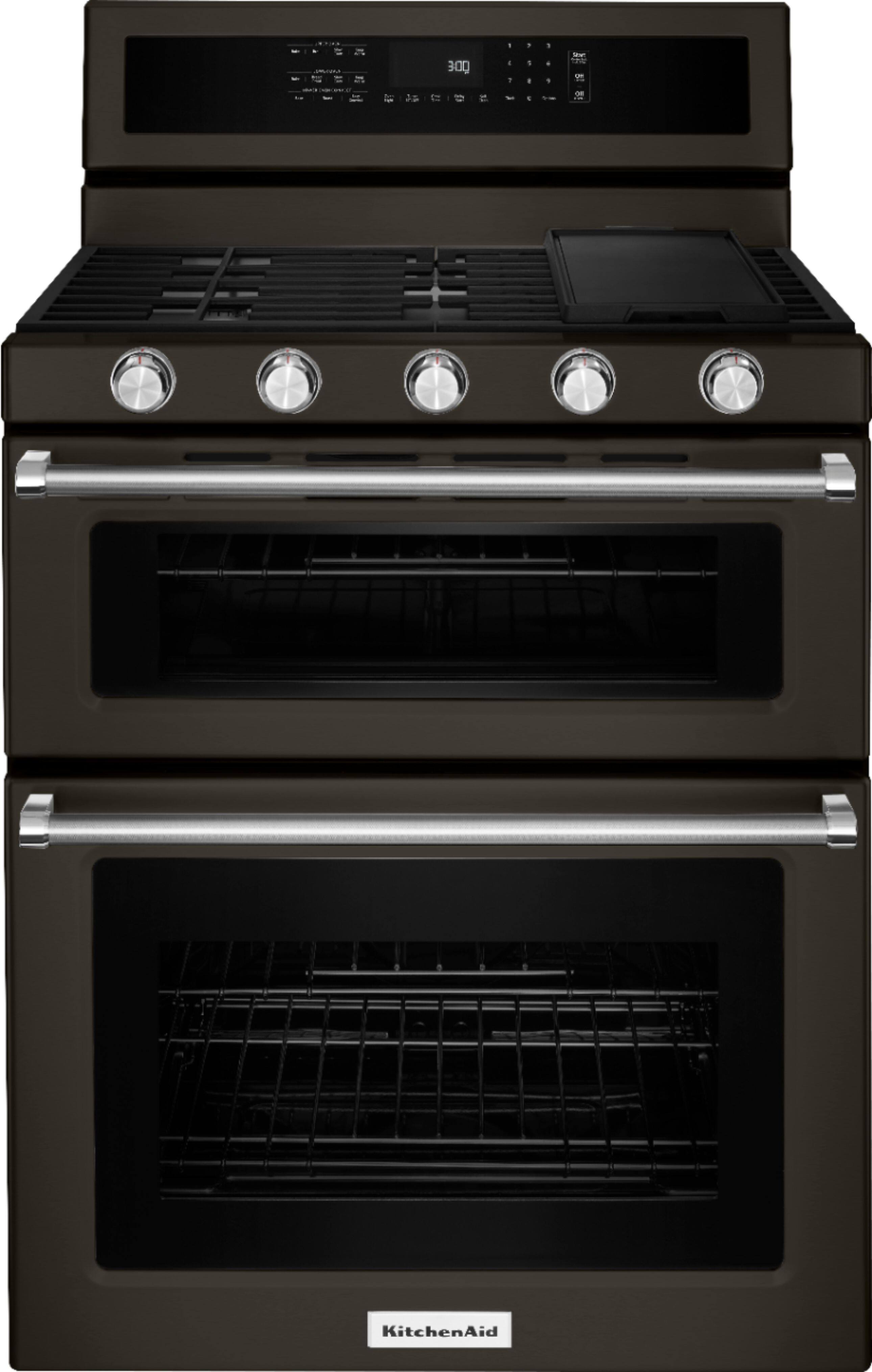 KitchenAid - 6.0 Cu. Ft. Self-Cleaning Freestanding Double Oven Gas Convection Range - Black Stainless Steel