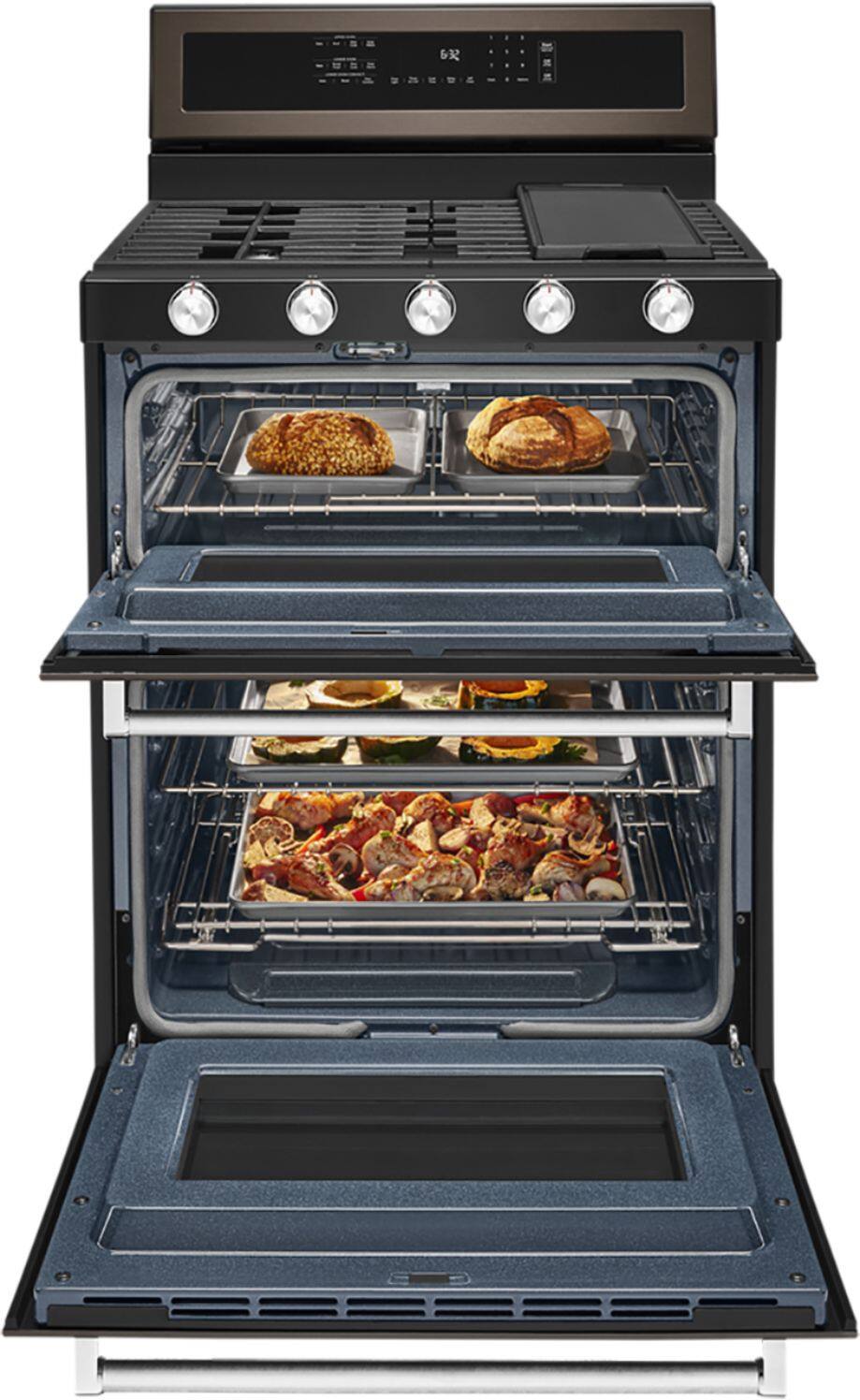 Alt View 12. KitchenAid - 6.0 Cu. Ft. Self-Cleaning Freestanding Double Oven Gas Convection Range - Black Stainless Steel.