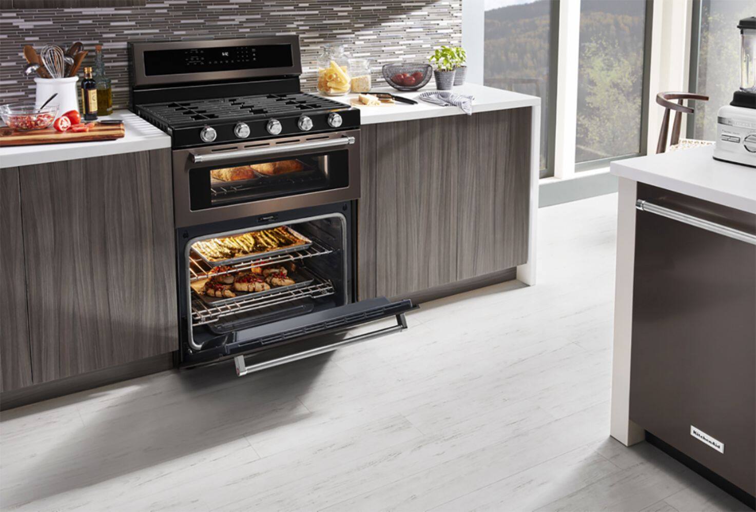 Alt View 15. KitchenAid - 6.0 Cu. Ft. Self-Cleaning Freestanding Double Oven Gas Convection Range - Black Stainless Steel.