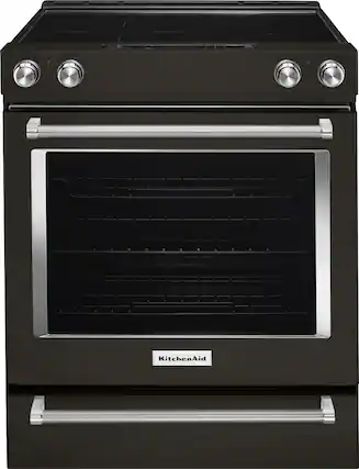 Front. KitchenAid - 6.4 Cu. Ft. Self-Cleaning Slide-In Electric Convection Range - Black Stainless Steel with Printshield Finish.