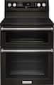 KitchenAid - 30 in. Wide 4 element 6.7 cu. ft. Self-Cleaning Freestanding Double Oven Electric Convection Range - Black Stainless Steel