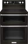 KitchenAid - 30 in. Wide 4 element 6.7 cu. ft. Self-Cleaning Freestanding Double Oven Electric Convection Range - Black Stainless Steel