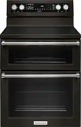 KitchenAid - 6.7 Cu. Ft. Self-Cleaning Freestanding Double Oven Electric Convection Range - Black Stainless Steel - Front_Zoom