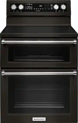 KitchenAid - 6.7 Cu. Ft. Self-Cleaning Freestanding Double Oven Electric Convection Range - Black Stainless Steel