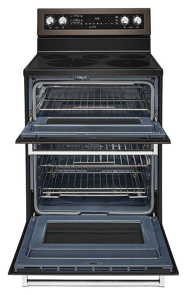 Alt View 12. KitchenAid - 6.7 Cu. Ft. Self-Cleaning Freestanding Double Oven Electric Convection Range - Black Stainless Steel.