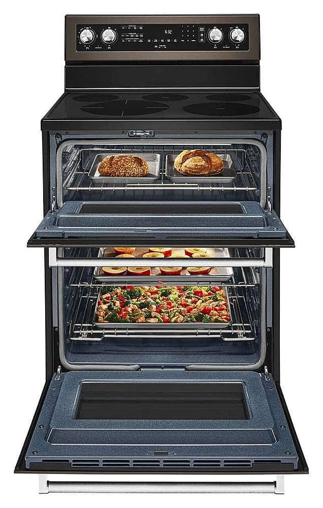 Alt View 13. KitchenAid - 6.7 Cu. Ft. Self-Cleaning Freestanding Double Oven Electric Convection Range - Black Stainless Steel.