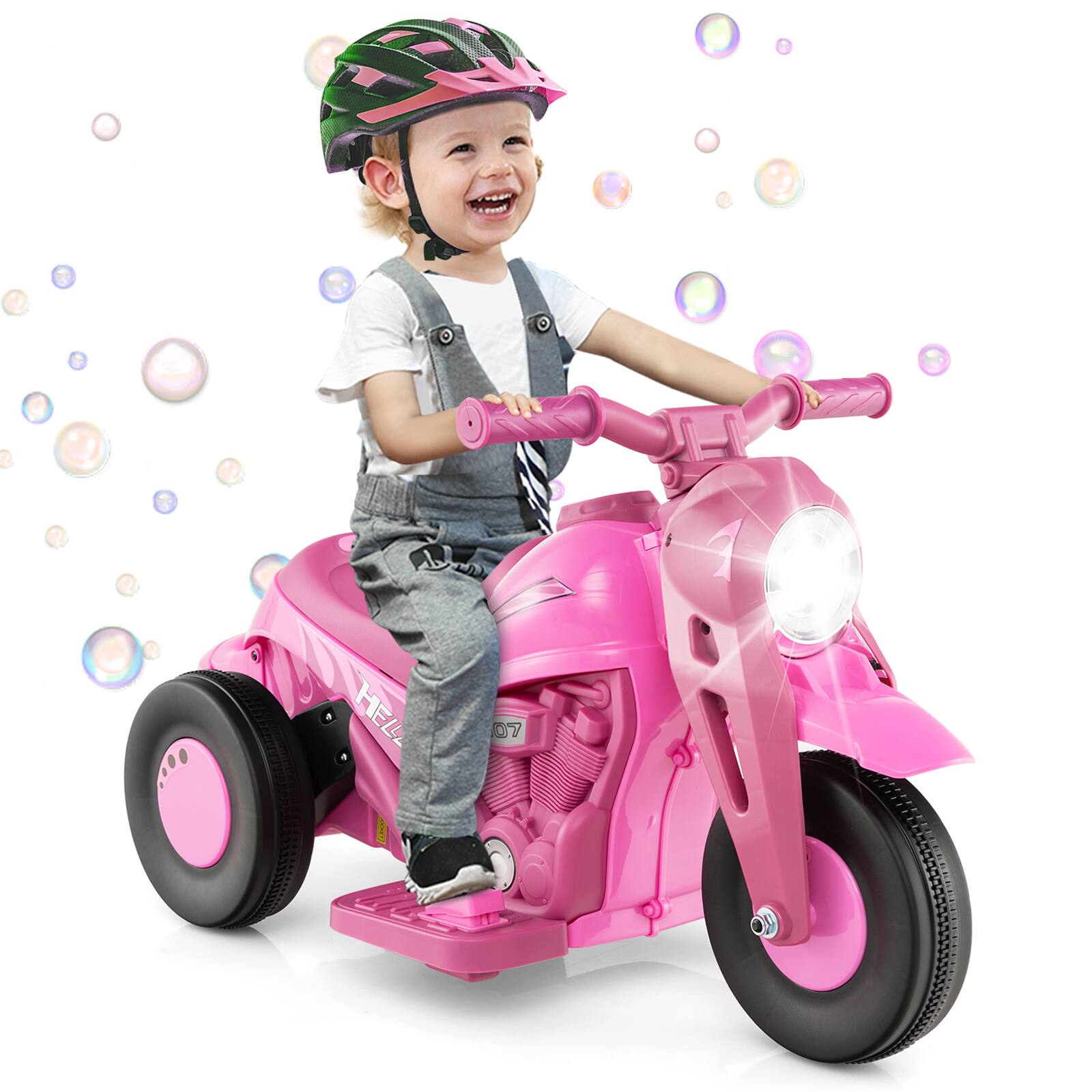 Alt View 8. Costway - Costway 6V Kids Bubble Car Electric Ride on Motorcycle with Music Button & LED Headlight - Pink.