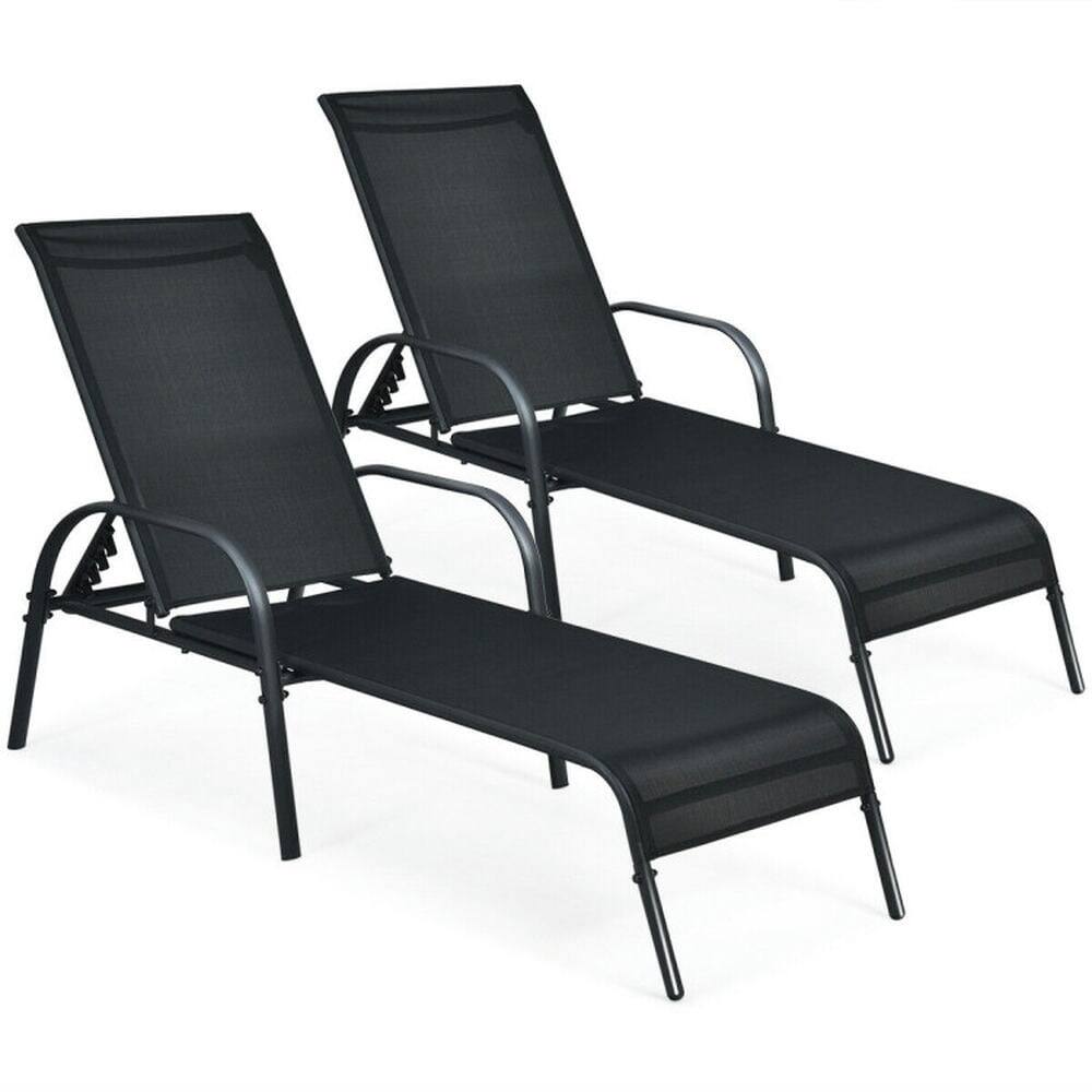 Front. Pefilos - 2 Pcs Outdoor Patio Chaise Fabric with Adjustable Reclining Armrest, 5 Backrest Position, for Patio Lounge Chair - Black.
