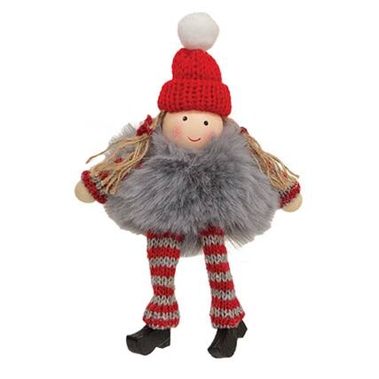 Front. BreeBe - *Girl with Fur Body Ornament - Red, Grey.