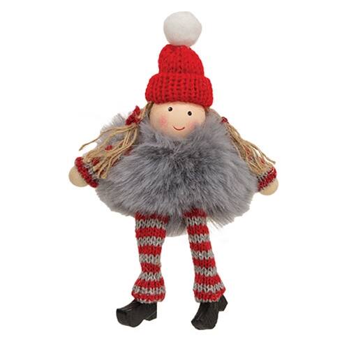 Front. BreeBe - *Girl with Fur Body Ornament - Red, Grey.