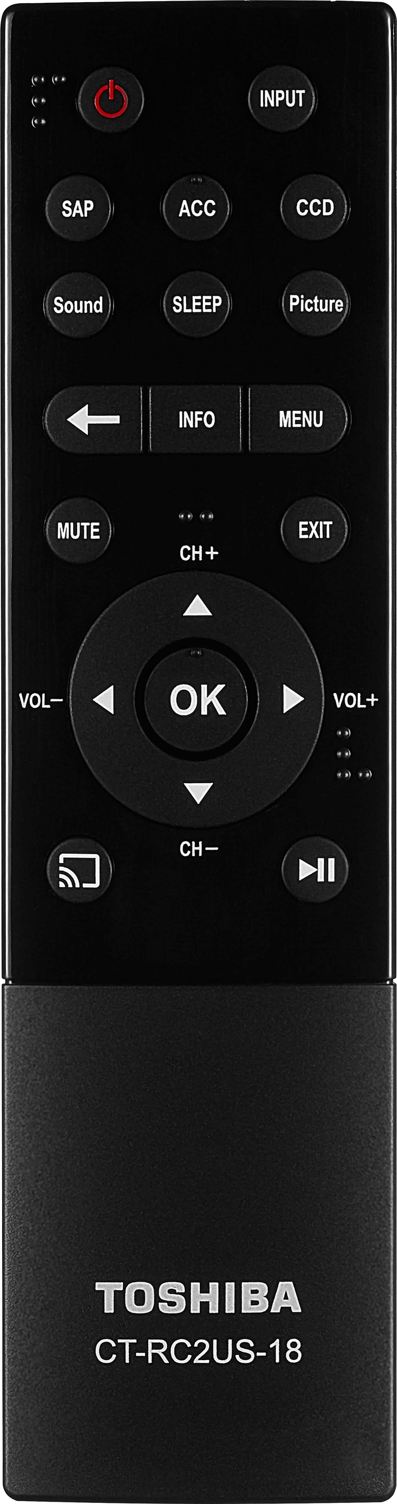 Remote Control. Toshiba - 55" Class - LED - 2160p - with Chromecast Built-in - 4K UHD TV with HDR - Black.