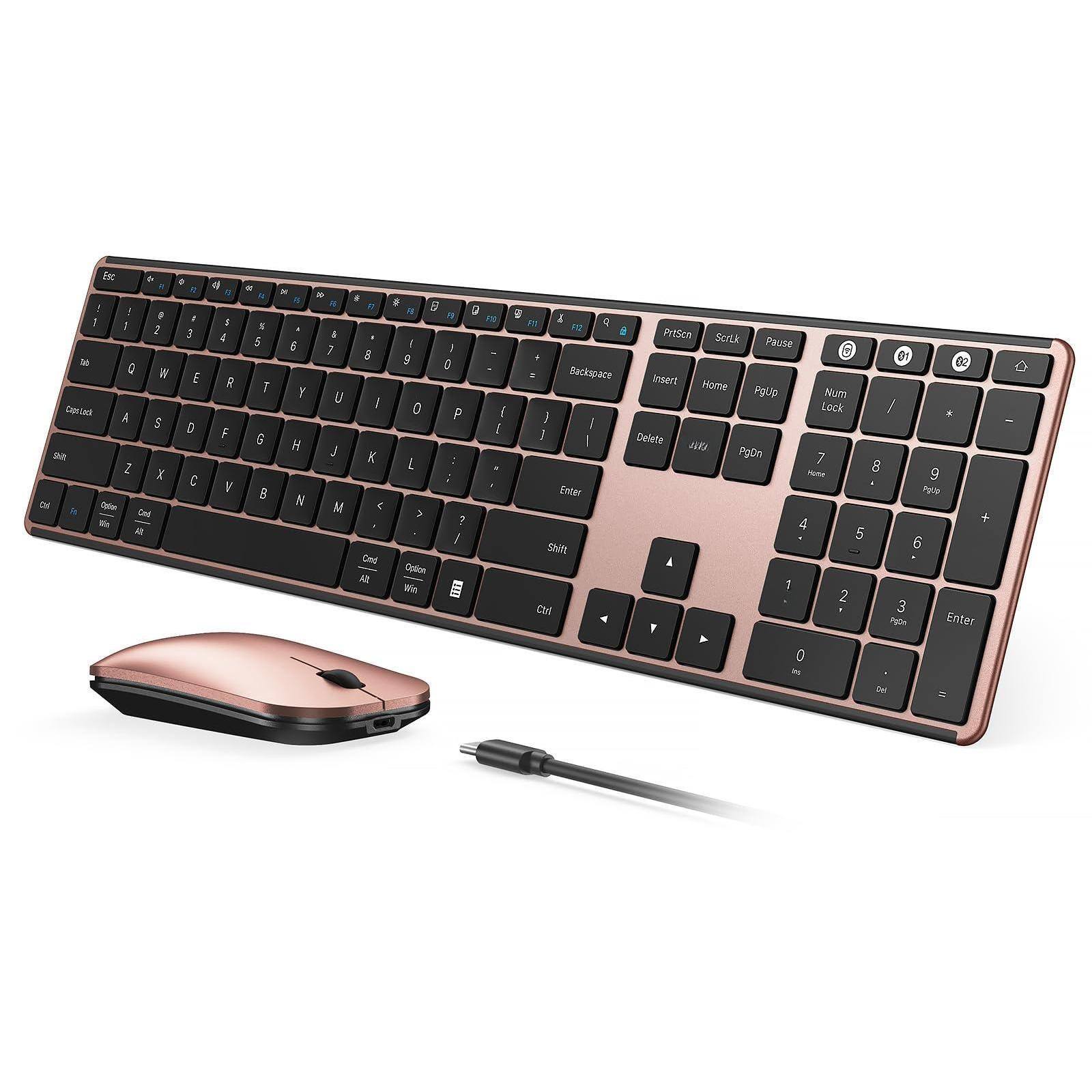 Earthley Blooms - Wireless And Mouse Combo Skm64 3 Multi device Rechargeable Slim Compatible For Win 7/8/10 Macbook - Wireless - Black Rose Gold