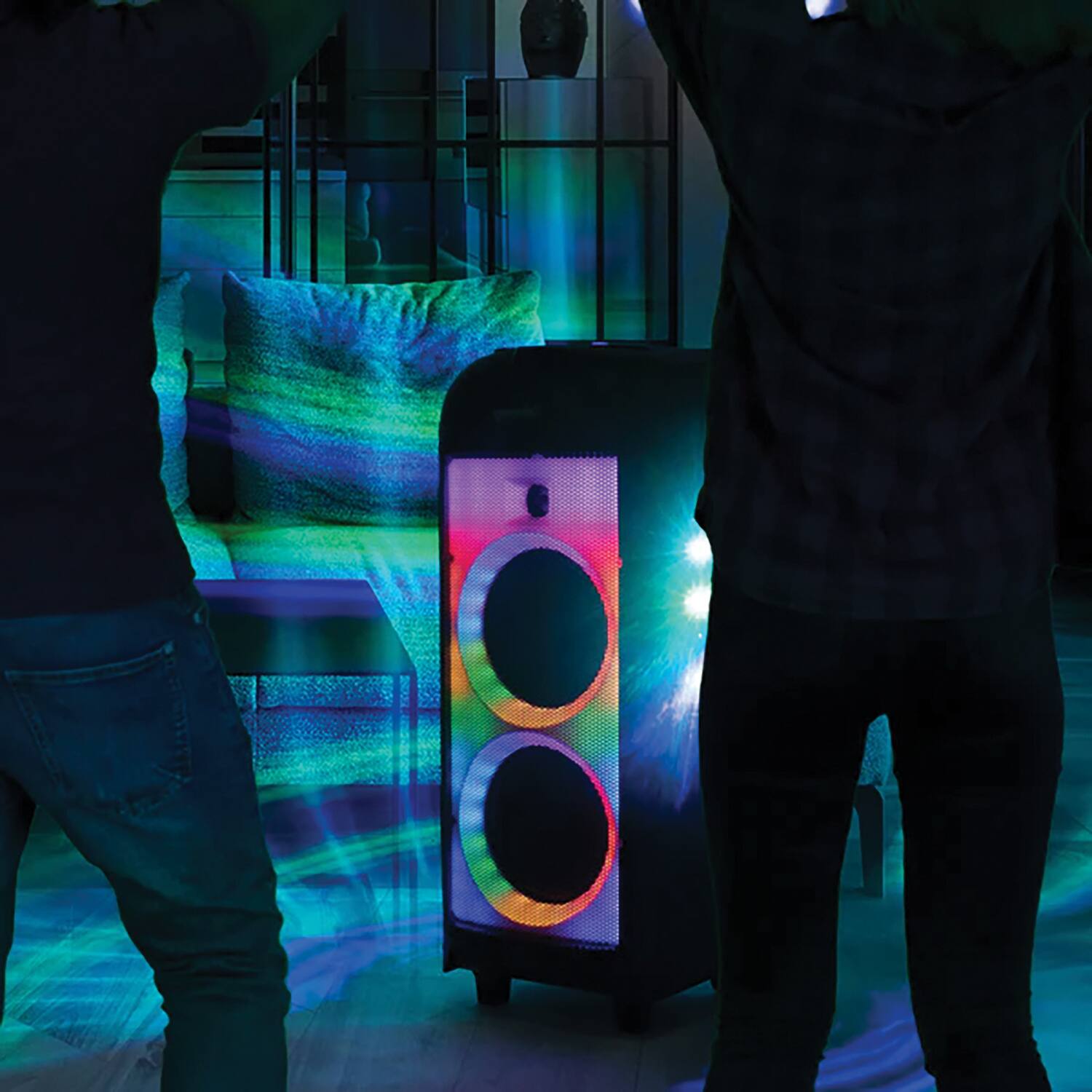 Left. Gemini - Gemini GPLT-360 GPLT Series 360deg Portable Bluetooth True Wireless Speaker System with LED Lights, Microphone - Black.