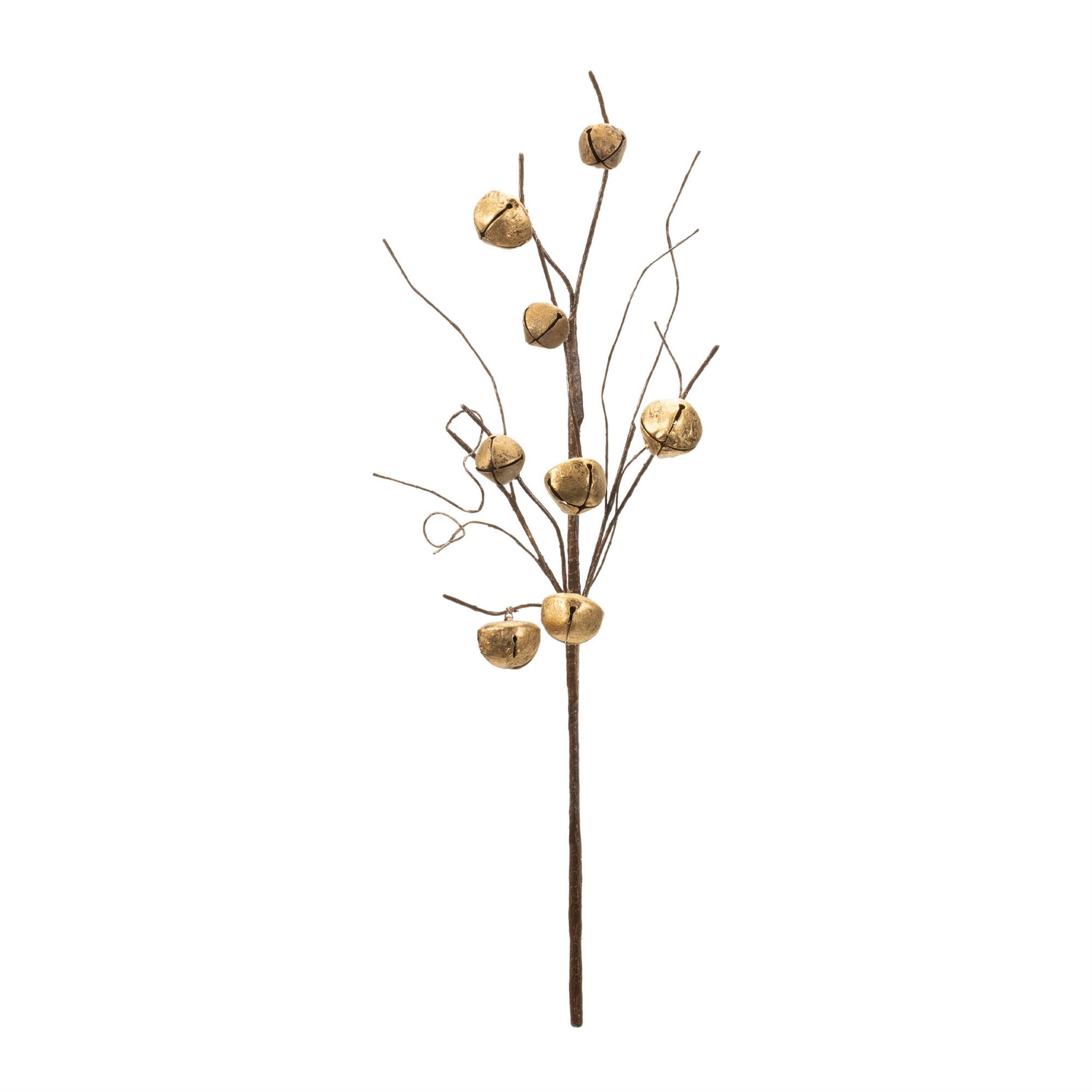 Angle. BreeBe - Sleigh Bell Twig Spray (Set of 6) - Gold, Brown.