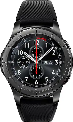 Front. Samsung - Geek Squad Certified Refurbished Gear S3 Frontier Smartwatch 46mm Stainless Steel - Black.