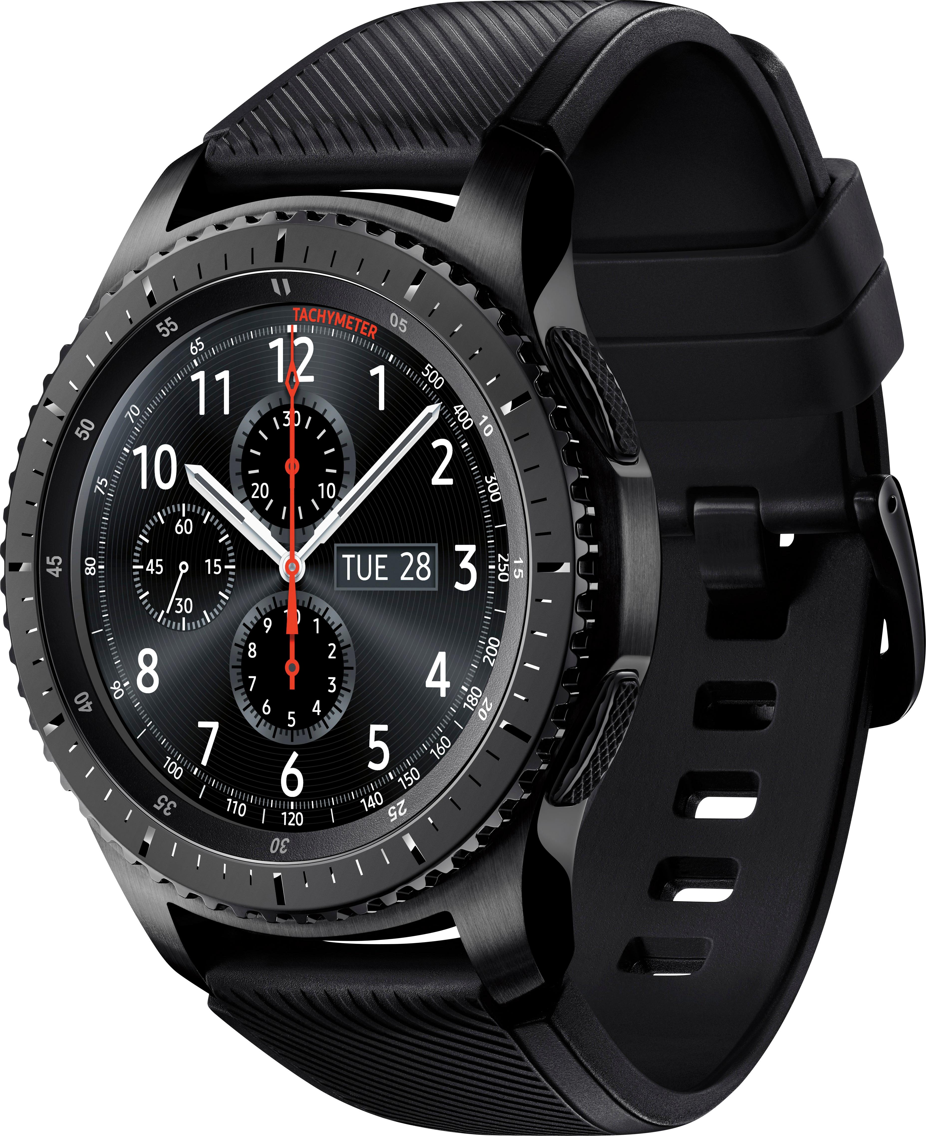 Left View: Samsung - Geek Squad Certified Refurbished Gear S3 Frontier Smartwatch 46mm Stainless Steel - Black