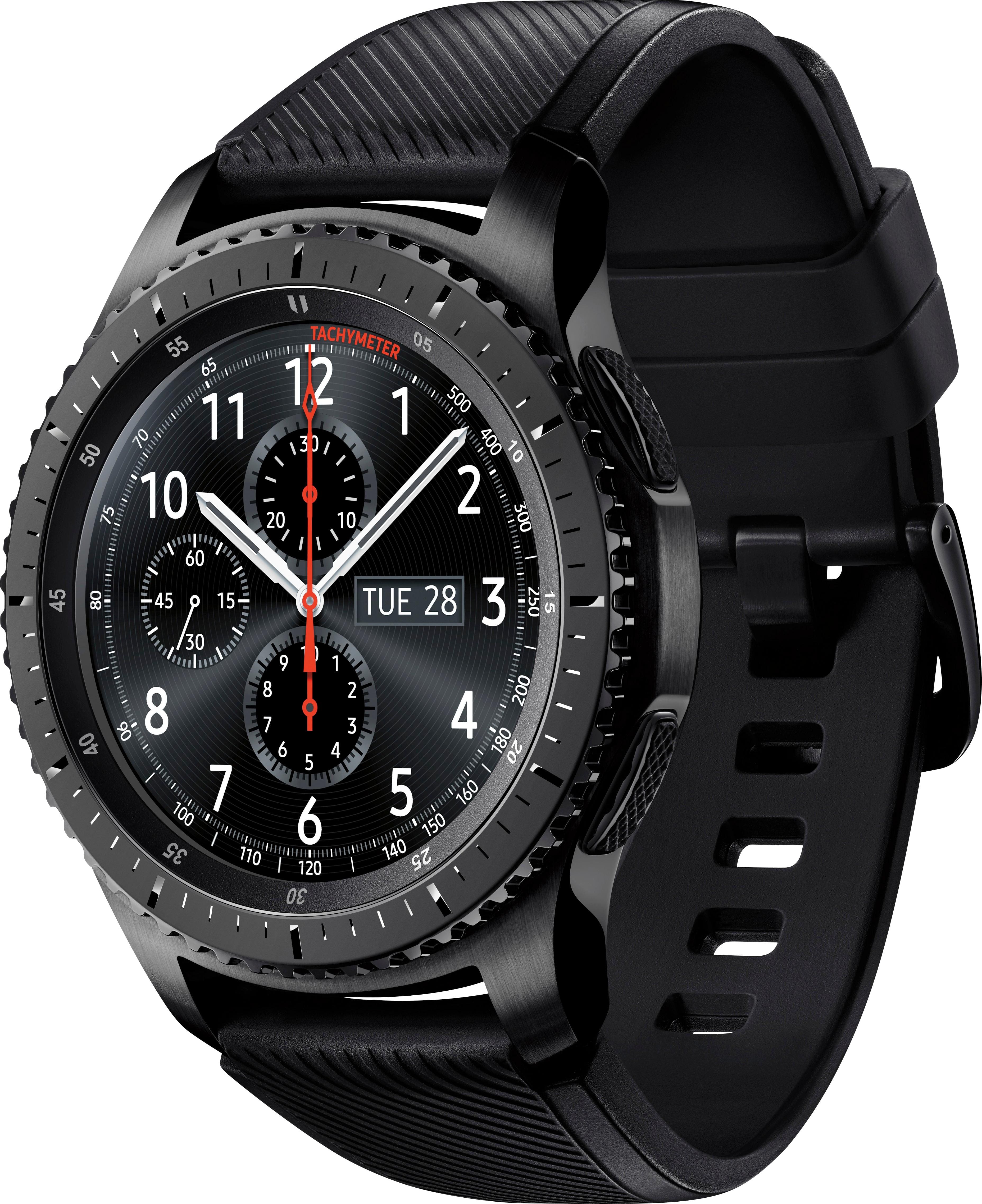 Left. Samsung - Geek Squad Certified Refurbished Gear S3 Frontier Smartwatch 46mm Stainless Steel - Black.