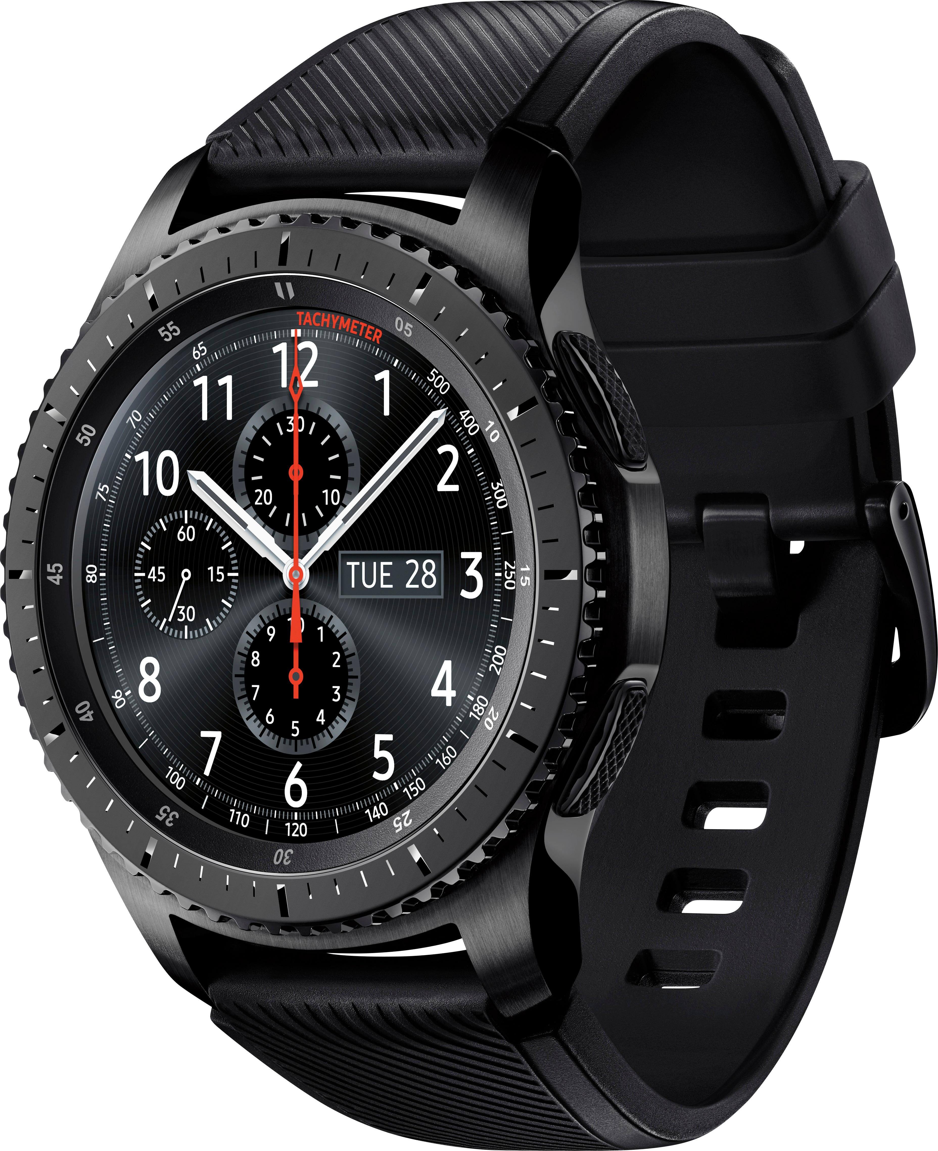 Left. Samsung - Geek Squad Certified Refurbished Gear S3 Frontier Smartwatch 46mm Stainless Steel - Black.