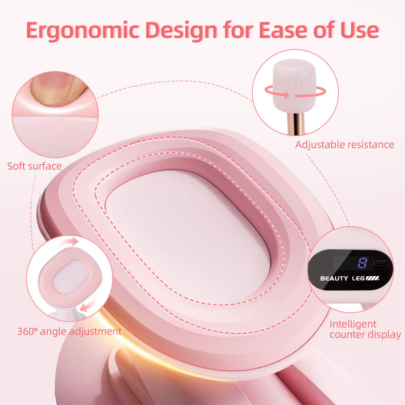 Ergonomic Design for Ease of Use

- Soft surface
- Adjustable resistance
- 360° angle adjustment
- Intelligent counter display
