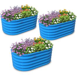 A Anleolife - 3-Pack Kids Mini Metal Oval Raised Garden Bed Planter Box for Planting Vegetables (40 in. L x 24 in. W x 18 in. H) - Blue