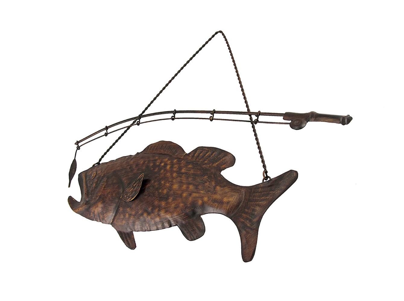 Alt View 1. Zeckos - Rustic Finish Largemouth Bass Metal Wall Hanging - Brown.