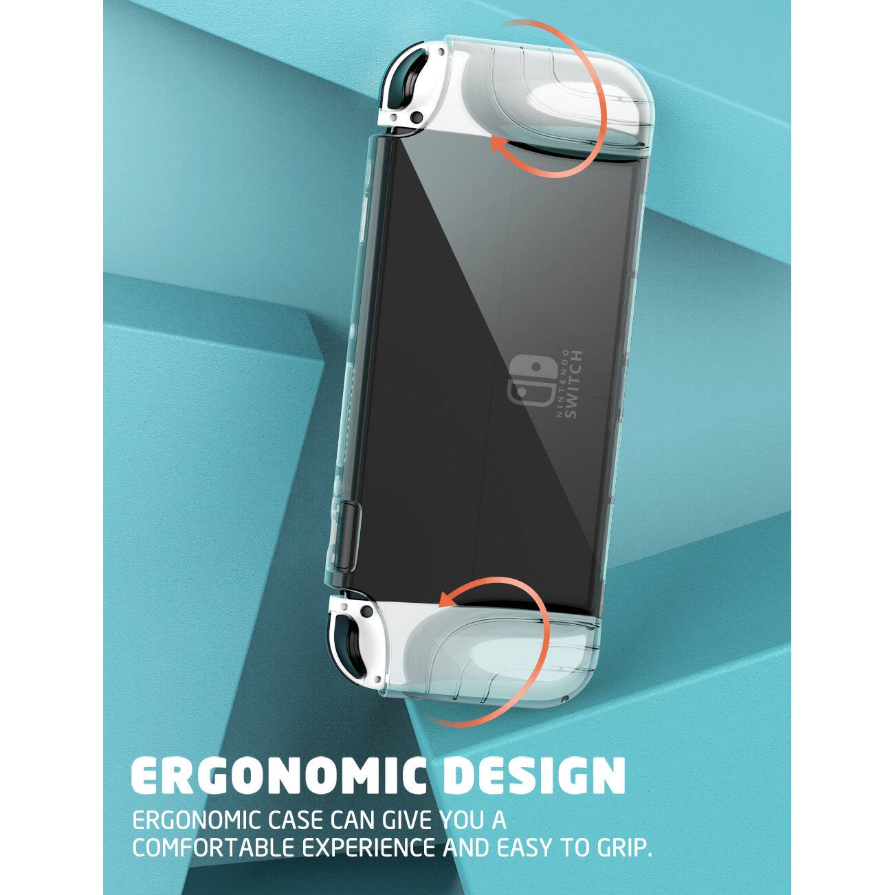 The text from the image can be grouped and corrected as follows:

---

**ERGONOMIC DESIGN**

ERGONOMIC CASE CAN GIVE YOU A COMFORTABLE EXPERIENCE AND EASY TO GRIP.

---

This text highlights the ergonomic design of the case, emphasizing its comfort and ease of grip.