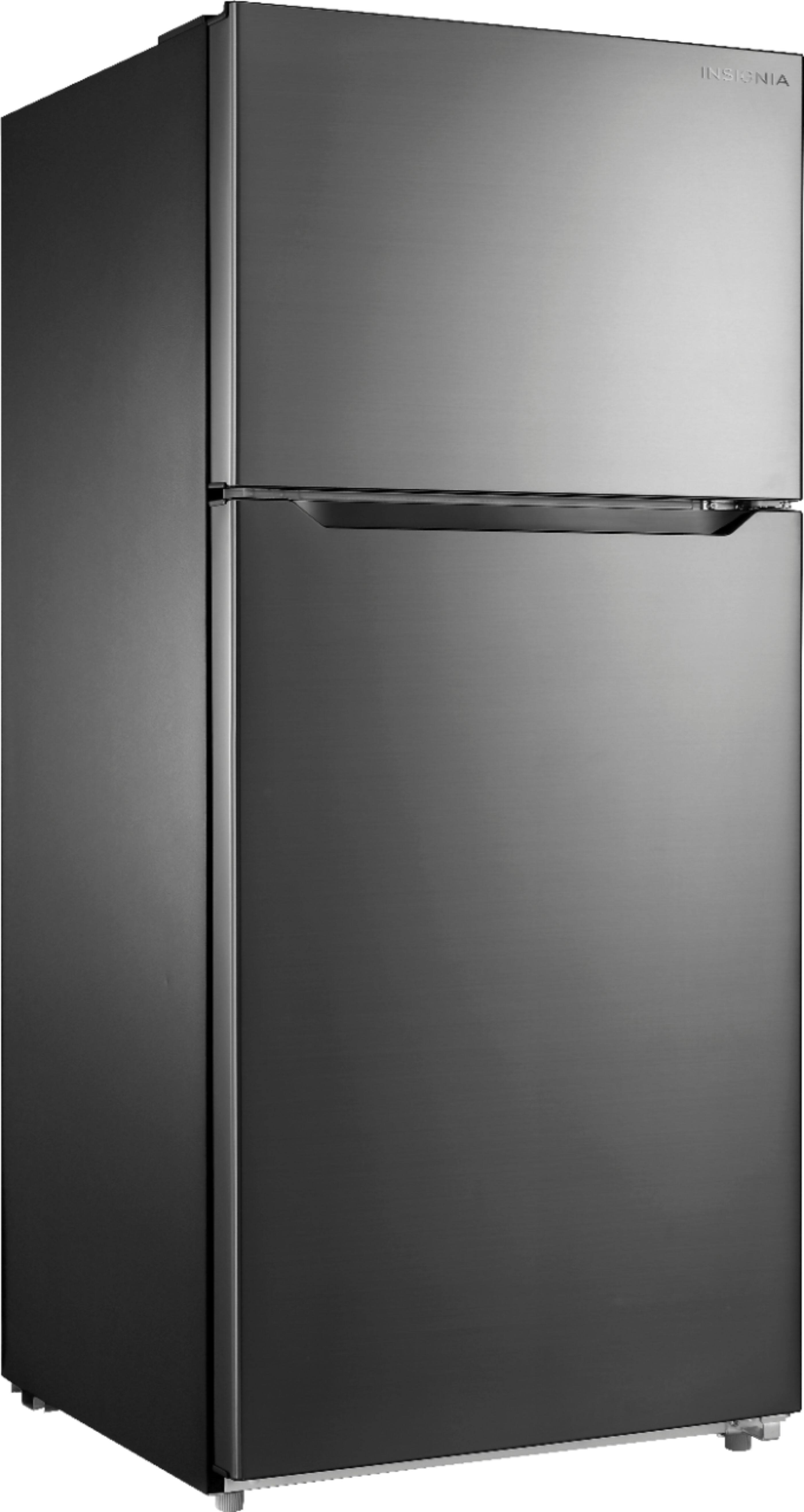 Angle. Insignia™ - 18 Cu. Ft. Top-Freezer Refrigerator - Black Stainless Steel.